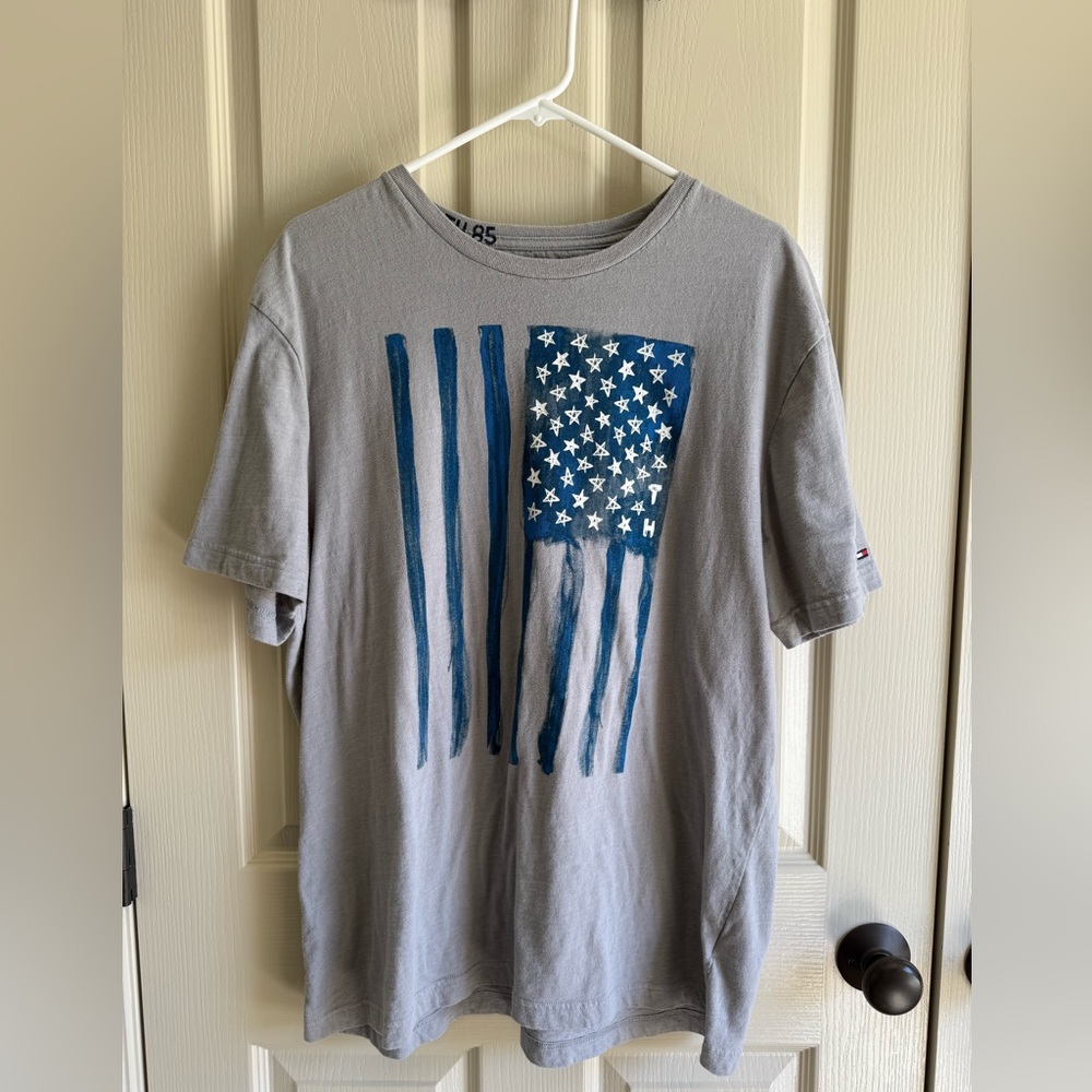 Tommy Hilfiger American Flag Shirt Classic Fit Gray Men’s Size XL